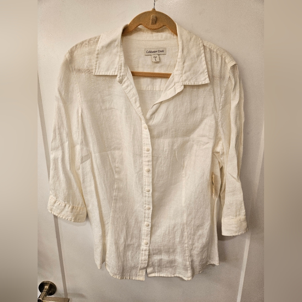 NWT - Linen Coldwater Creek White Camp Button Down Shirt - Size XL